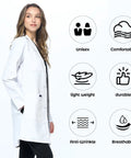 Unisex Lab Coat 35 Inch White Medical Coat With Notched Collar, Four Button Front, Chest Pocket, Two Large Patch Pockets