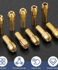 Must-Have All-In-One Drill Chuck Collet Set With Quick Change Rotary Tool Adapter for various shank sizes, showcasing 10 collet sizes.