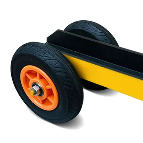 Beefy Heavy Duty Sheet Metal Hand Truck With 8.5 Cm 3.3 In Aisle Width, Rugged Manganese Steel Construction, Rust Resistant Coating, Built For I Beam And H Beam Tracks, Durable And Stable, 8 Inch Pneumatic Dual Wheels And Swivel close-up of dual wheels