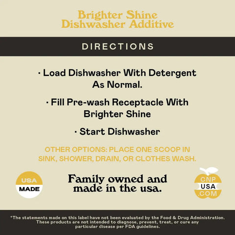 Brighter Shine Dishwasher Cleaner Powder With Lemon Citric Acid For Mineral Buildup And Hard Water Spots, Cleans Dishes And Glassware Like A Pro, Cuts Through Residue, 60 Uses label directions