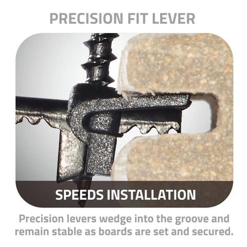 Precision fit lever for Top Shelf Hidden Deck Clips Hella Tough 316 Stainless Steel, speeds installation of composite and wood decks.