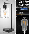 Upgraded Touch Control Desk Lamp With USB A And USB C Ports, AC Outlet, 3 Way Dimmable Glass Shade, size dimensions shown, two included.