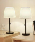 Set of 2 Modern Bedside Lamps in Black and White, Ideal for Bedroom, Dorm, Living Room, or Office, 20 Inch Height, Easy Reach Pull Chain Switch