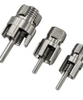 Three carbon steel dies for Heavy Duty Pipe Threading Tool Set With Carbon Steel Construction, for precise pipe cutting.