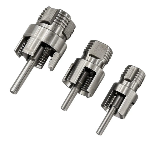Three carbon steel dies for Heavy Duty Pipe Threading Tool Set With Carbon Steel Construction, for precise pipe cutting.