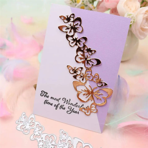 A card decorated with hollow butterfly frames using Butterfly String Dies For Card Making And Scrapbooking Dope Hollow Frame Metal Dies.