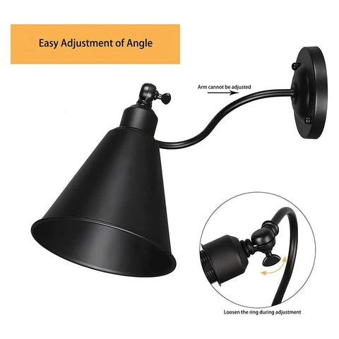 Swing Arm Wall Lamp Set 2 Pack Dope Rustic Vintage Sconce Lighting For Home Decor Bedroom Headboard Bathroom Farmhouse Porch And Garage Black Finish 180 Degree Adjustable Arm Durable Metal Bulb Not Included shown in black with angle guide