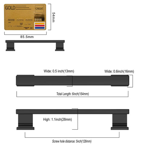 Modern Matte Black Cabinet And Drawer Pulls 10 Pack 5 Inch Center To Center Kitchen Hardware with dimensions and design details.