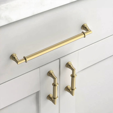 10 Pack 7.5 Inch Champagne Bronze Cabinet Handles For Kitchen Cabinets And Drawers, Heavy Duty Metal Pulls, Rust Resistant Hardware, 192mm Long, Simple Install Cupboard Drawer Pulls installed on white cabinets