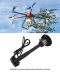 Pro Grade Drone Spraying System With Aluminum Alloy Centrifugal Nozzle, aerial view, tree background, spray component shown.