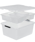 Clear 18 Qt Storage Organizer With Removable Dividers And Lid, Stackable Plastic Box For Crafts, Tools, Office And Pantry Gear