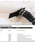 Big Horn 4-inch blast gate with black housing attached to white flexible duct and hose clamps