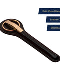 Three Piece Letter Opener Envelope Slitter And Desk Scissors Set with Leather Case and Gold Plated Handles, Italian Made in black case