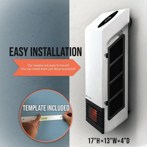 Infrared WiFi Space Heater 1000 Watt Smart Control With App Auto Shutoff Safety Grill mounted on wall with installation template