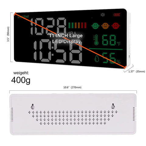 Back and front view of 11-inch LED All In One Portable Gym Timer Clock With Interval Countdown And Stopwatch 50 Hour Battery Life