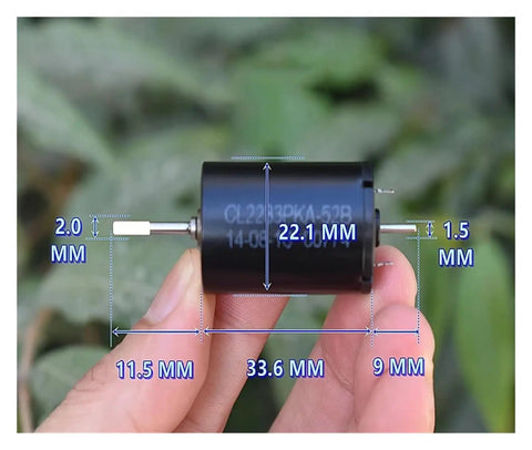 Mini Coreless DC Motor 22mm By 33mm With Dual Shaft Beefy Torque NdFeB Magnets 5 Pole Rotor 24V 36V 60V micro motor in hand