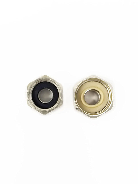 Top view of connectors from the 4 Foot Stainless Steel Braided Dishwasher Installation Kit With Three Eighths Inch Compression Fittings Swivel Elbow And MIP Connector Plug And Play Universal Burst Proof Water Supply Line Fits Most Dishwashers