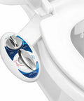 Close-up of control panel on Warm Water Bidet Attachment With Dual Nozzles Self Cleaning Non Electric Toilet Seat Attachment Easy Install Adjustable Water Pressure Rear And Feminine Wash Blue, showing temperature and pressure dials.