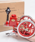 Hit And Miss Engine Model Kit With 4 Stroke Engine High Low Speed Gear Lever Adjustable Speed Switch Realistic Metal Build Educational Mechanical Engine For Adults Hands On STEM Project red metal engine model with flywheel, box, and hand