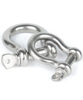 Close-up of Stainless Steel Clevis Links from Straight Up Heavy Duty Stainless Steel Clevis Shackle Kit, Rock Solid Bow Rigging Hardware In M10 And M12 Sizes.