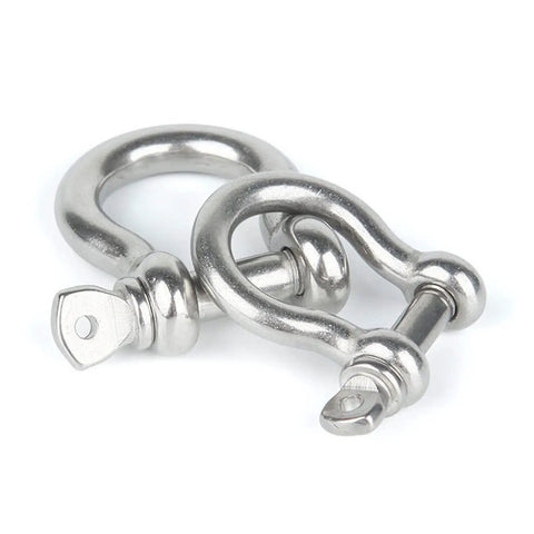Close-up of Stainless Steel Clevis Links from Straight Up Heavy Duty Stainless Steel Clevis Shackle Kit, Rock Solid Bow Rigging Hardware In M10 And M12 Sizes.