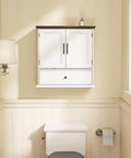 Over The Toilet Bathroom Wall Cabinet With Drawer And Adjustable Shelves Floating Medicine Cabinet Organizer For Small Bathrooms Dual Doors White And Brown Space Saver Storage Easy To Install mounted above toilet
