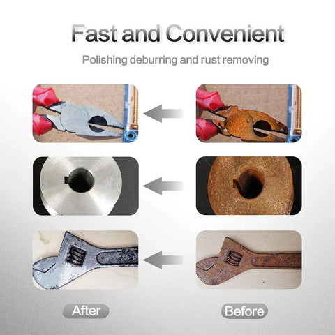 Quick Change Grinding Disc Set 2 Inch Zirconia Coated Sanding Discs 36 60 80 Grit 80 Piece Die Grinder Accessories With Roll Lock Pad TR Type III And Quarter Inch Shanks For Fast Surface Prep - Before and after tool polishing image