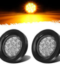 2 Pack 2.5 Inch Round Amber 13 LED Side Marker Clearance Lights With Grommet And Wire Pigtail For Truck Trailer RV Clear Lens 12V