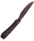 Fixed Blade EDC Knife With 3.69 Inch D2 Drop Point Blade, Beast Tough, Black G10 Handle, red accents, side angle view