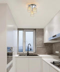 Dope Crystal Semi Flush Mount Ceiling Light With Three Lights, Modern Chrome Finish Crystal Chandelier in white kitchen setting