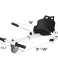 Hoverboard Seat Attachment Go Kart Conversion Kit for Self Balancing Scooters, adjustable length with black seat and handles.