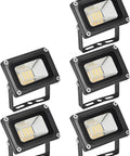JUDYSSY 10W Led Flood Lights, Dc 12-24V Security Lighting Ip65 Waterproof Gard, 5 Pack, five black flood lights with aluminum housing.