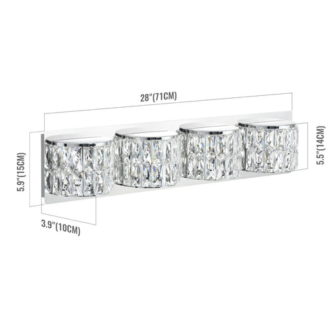 Dope Modern Luxury Dimmable LED Crystal Bathroom Light Fixtures Four Light Chrome Stainless Steel dimensions