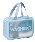 Go To Travel Toiletry Bag For Women And Men, Matte Translucent Organizer With Handy Handle, Waterproof PVC Blue Case