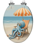Toilet Seat Elongated Resin for Bathroom featuring a beach-themed design with an octopus under an umbrella.