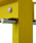 Close-up of Heavy Duty 20-Ton Hydraulic Shop Press with Adjustable Plate and H-Frame, 40000 Lbs Capacity, yellow steel frame detail.
