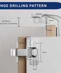 90 Degree Lazy Susan Pie Cut Cabinet Hinge 2 Pack for Corner Bifold Doors hinge drilling pattern shown with measurements and details.