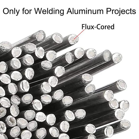 Close-up of Low Temp Flux-Cored Aluminum Brazing Rods Set, 100 Pcs, ideal for welding aluminum and alloys, high strength rods.