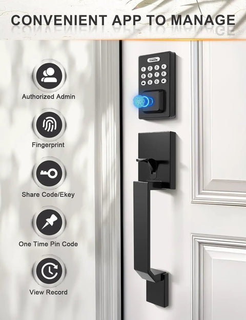 Keyless Entry Door Lock With Handles Electronic Keypad Deadbolt For Front Door Auto Locking Anti Peeping Password Digital Smart Code Lock Matte Black Front Door Handle Set on white door with app features