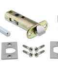 Studio Plate With Homestead Knob Passage Door Hardware Set components, Satin Nickel finish, 2-3/4 in backset, screws and latch included