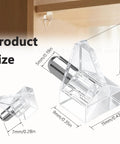 Clear Shelf Pegs 30 Pack 5mm Transparent Cabinet Support Holders Hella Secure Plastic Shelf Clips dimensions and sizes shown.