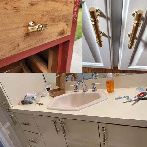 10 Pack Gold Cabinet Handles Set Brushed Brass Barrel Pulls For Kitchen And Furniture 8 Inch Center To Center Cabinet Hardware Easy Install With Two Screw Options