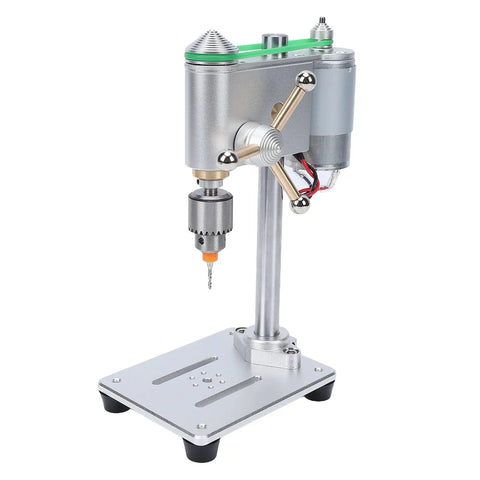 Yunseity Mini Benchtop Drill Press With Variable Speed Control And 360 Degree Rotation, compact aluminum design for precise drilling.