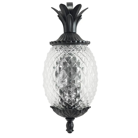 Lanai Collection Two Light Outdoor Wall Mount Lantern Matte Black Wet Location Exterior Fixture with pineapple motif