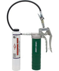 Spin On Pistol Grip Grease Gun Kit With 20 Inch Hose Inline Swivel And Patented Leak Proof Coupler Designed For 14.5 Oz Threaded Tubes Fast Reloading Leak Free Operation Heavy Duty Kit For Automotive And Farm Maintenance