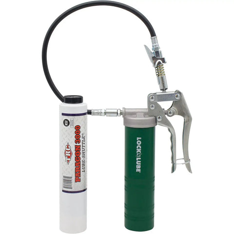 Spin On Pistol Grip Grease Gun Kit With 20 Inch Hose Inline Swivel And Patented Leak Proof Coupler Designed For 14.5 Oz Threaded Tubes Fast Reloading Leak Free Operation Heavy Duty Kit For Automotive And Farm Maintenance