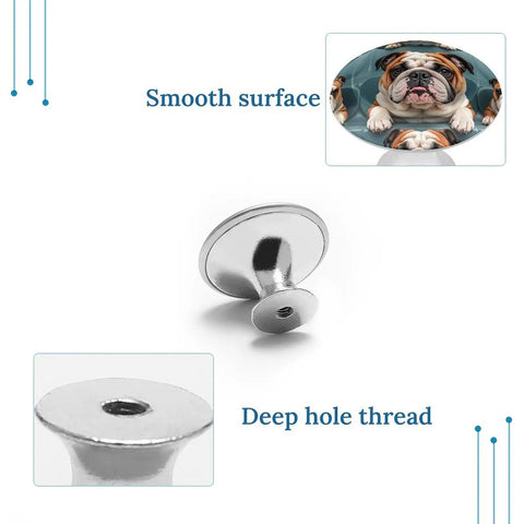 Funny English Bulldog Round Cabinet Knobs 2 Pack Stainless Steel Drawer Pulls with smooth surface and deep hole thread