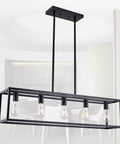 Five Light Dining Room Chandelier For Farmhouse Kitchen Island Pendant Lighting With Black Shade Modern Industrial Design Dimmable Glass Shade Fixture For Kitchen Hallway Bar Restaurant