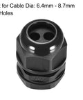 IP68 Waterproof M25 Cable Gland With 2 Holes Nylon Joint Adjustable Locknut Fits 6.4mm To 8.7mm Wire Diameter Beefy Weatherproof Electric Cable Connector Sealing Gland Dustproof And Corrosion Resistant, black nylon