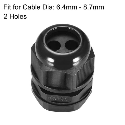 IP68 Waterproof M25 Cable Gland With 2 Holes Nylon Joint Adjustable Locknut Fits 6.4mm To 8.7mm Wire Diameter Beefy Weatherproof Electric Cable Connector Sealing Gland Dustproof And Corrosion Resistant, black nylon